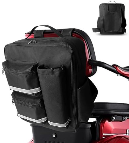 Exsivemy Mobility Scooter Bag XL Big Capacity Water Proof/Mobility Scooter Accessories Storage/Electric Tricycle Expandable Package With Reflective Strips, Umbrella and Crutch Pocket(Black)