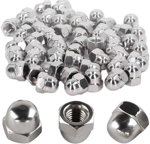 Bikasun 60 Pièces M6 Ecrou Borgne Inox Hexagonal DIN 1587 Forme Supérieure A2 V2A Cache Ecrou Pour Vis Boulons Filetés & Tiges Filetées