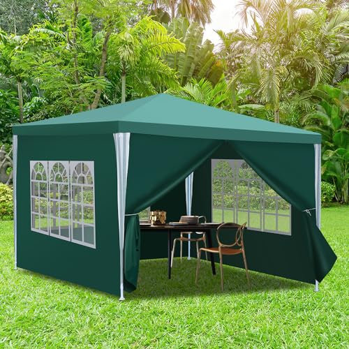 Daromigo Tonnelle de jardin 3 x 3 m, étanche, avec parois latérales amovibles et grandes fenêtres, protection UV pour extérieur, jardin, fête, camping, vert