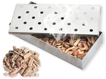 GHEART Räucherbox Edelstahl, Stabile Räucherbox, Bbq-Räucherbox, Top Meat BBQ Smoker Box für Holzspäne, Smokerbox aus Edelstahl zum Grillen, Gas-Grillzubehör oder Holzkohlegrill, Silber