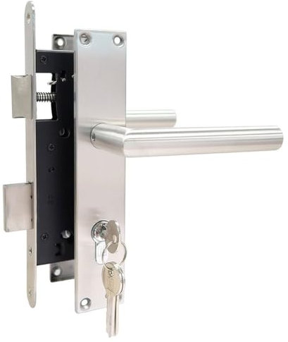 SET: EINSTECKSCHLOSS FÜR GARTENTÜR RE/LI INKL. EDELSTAHL GRIFFE + TÜRSCHILD UND 3 SICHERHEITSSCHLÜSSEL