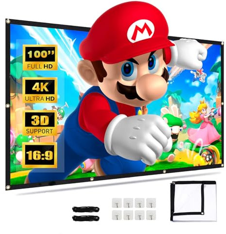 Tela per proiettori da 100 pollici per interni - Alta qualità per immagini brillanti Proiettore per interni ed esterni
