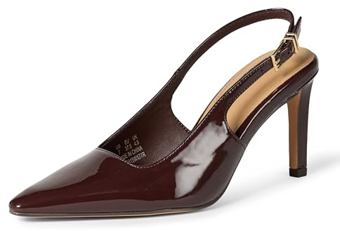 Amazon Essentials Tacones con Correa Trasera Mujer, Charol Marrón, 44.5 EU