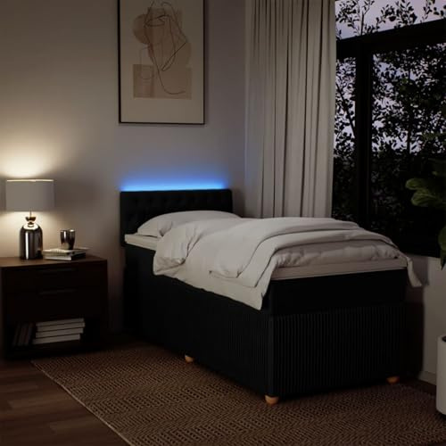 IKAYAA Boxspringbett 100 x 200 cm - Bett mit LED Beleuchtung, Topper & Federkern Matratze - Polsterbett 100 x 200 cm mit Matratze - Bett mit Matratze und Lattenrost Schwarz