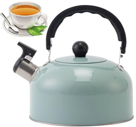Bouilloire sifflante pour cuisinière – Théière sifflante en acier inoxydable de 3 L avec poignée en bois pour cuisinière à induction – Théière sifflante pour cuisine – Vert