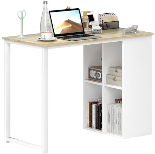 HOMCOM Schreibtisch Computertisch mit 4 Ablagefächern Bürotisch mit Modern-Design, Stahlgestell für Arbeitszimmer, Home Office, Schlafzimmer, 100 x 54 x 75 cm Eiche