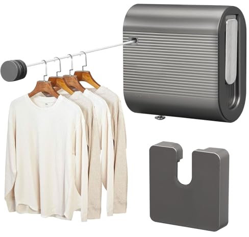 4,2m Filo Stendibiancheria Retrattile, Corda per Biancheria Retrattile in Acciaio Inox, Stendibiancheria da Parete Filo per Stendere Retrattile con Blocco Anti-cedimento, Capacità 20kg (Grigia)