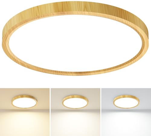 slochi Bathroom Light, 3000K/4000K/6500K 3 Color Temperature, Waterproof, Small, Round, Modern, Flush Ceiling Light for Bathroom, Kitchen, Bedroom, HallwayØ30CM(Wood)