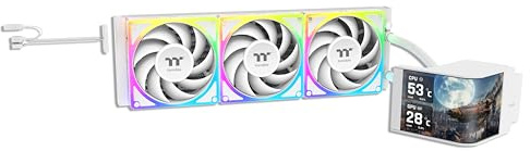 Thermaltake MAGCurve 360 Ultra CPU Liquid Cooler; Intel/AMD Compatible; 3x120mm 500~2500rpm TOUGHFAN EX ARGB;MAGForce 2.0; 6.67 AMOLED 60Hz;Swappable Fan Blades;TT RGB Plus 3.0; Snow;CL-W454-PL12SW-A
