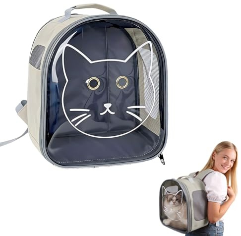 Small Cat Backpack Pet Carrier for Cats up to 10 lbs, Foldable Clear Window Cat Travel Bag with Breathable Mesh, Portable Puppy Transport Backpack for Hiking, Walking, Cycling, Vet Visits(White)