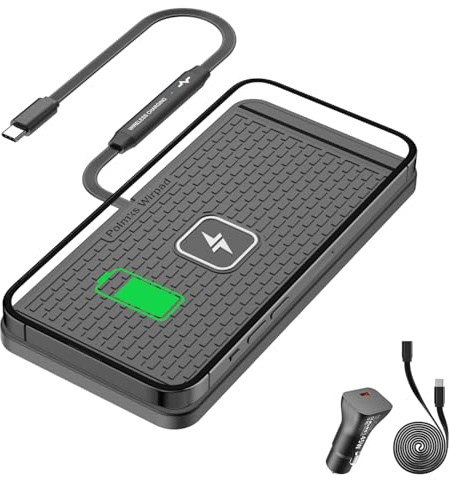 Cargador de coche inalámbrico de 25W, polmxs carga rápida inalámbrica con cable USB-C extendido y cargador de coche de 45W, compatible con iPhone 17 16, Samsung y Android