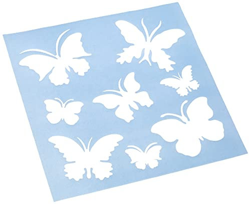 RAYHER 3847500 Schablone „Schmetterlinge“ 30x30cm, 8 Motive ca. 5,5-12cm, Malschablone, Wandschablone, Kunststoff, biegsam, formstabil, transparent