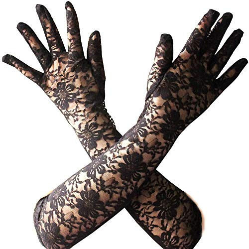 krautwear® Damhandskar, spets, armbågar, långa kvällshandskar samlade brud, kort, satinrosett