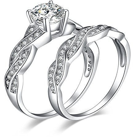 JewelryPalace White Gold Plated 925 Sterling Silver Promise Rings for Women, Wedding Eternity Engagement Rings for her, Infinity Anniversary Simulated Diamond Ring Set, Girls Womens Jewellery Gifts P