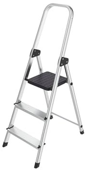 Hyfive Aluminium Step Ladder 3 Step - Non Slip Treads Made from Lightweight Aluminium Heavy Duty Steel, Portable with Anti-Slip Feet - EN131 Approved