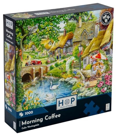 The House of Puzzles - Morning Coffee Jigsaw - 1000 Piece Jigsaws For Adults, Artist Illustrated, Scenic Landscape, Deluxe Puzzle Gifts
