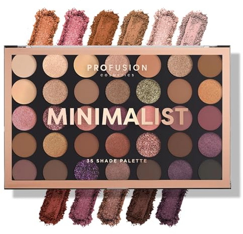 Profusion Cosmetics Palette de fards à paupières minimaliste de 35 nuances, soyez créatif avec des nuances nude mélangables et des finitions pailletées, palette de fards à paupières nude de qualité