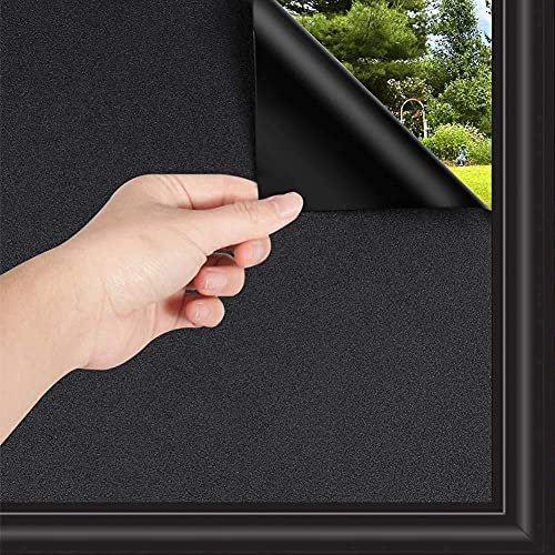 Total Blackout Window Film 44.5x400cm, Blackout Window Cover, Black Film for Glass Windows, Privacy Light Blocking UV Protection, Glass Window Sticker Dark Black out Window Film Matt - Non Adhesive