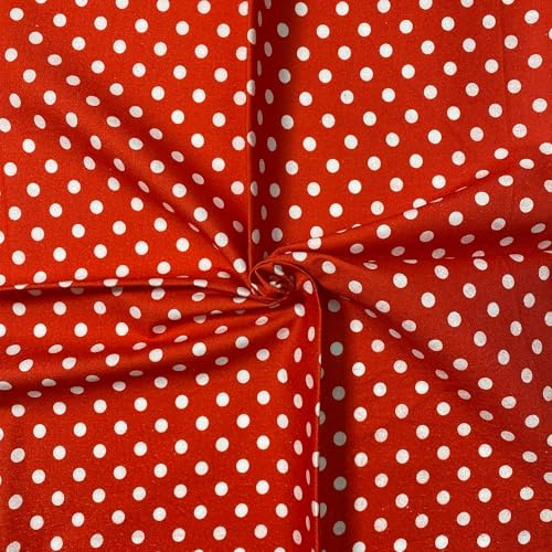 Tissu en coton FT Fashion Track (1 mètre) - 111 cm de large - Tissu 8 mm 100% coton à pois pour bricolage, décoration intérieure, robes - Rouge sur blanc
