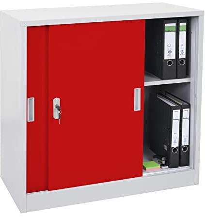 Mendler Armoire à dossiers Boston HWC-F41 avec Portes coulissantes 90x90x45cm Rouge