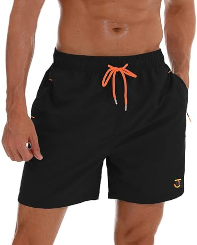 JustSun Bañador Hombre Bañadores Surferos Bañador Corto Hombre Natacion Traje de Baño Secado Rápido Impermeable con Bolsillo Cremallera Negro 3XL
