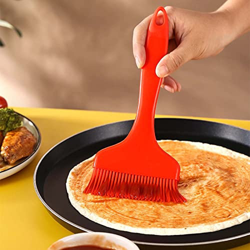 Poo4kark Silikon-Pinsel, groß, lebensmittelecht, fusselfrei, Backöl-Pinsel, Outdoor-Camping, Grillpinsel, Pfannkuchen-Gewürz, breiter Pasta-Sweep Dosenlocher Edelstahl (Red, One Size)