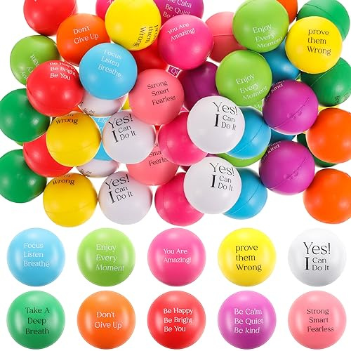 Harrycle 30 Pcs Kids Mini Motivational Stress Balls Small Inspirational Quotes Relief Stress Balls for Adults Hand Exercise Funny Anxiety Relief Toys