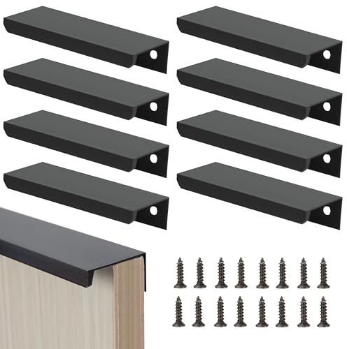Heveer Maniglie per Mobili da Cucina Nero Maniglie Armadio Nascoste 80mm con Viti per Anta dell'Armadio Cassetti 8 Pezzi