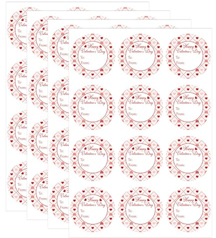48 Pezzi Adesivi Etichette Regalo di San Valentino, 4 Fogli Etichette Autoadesive Rosa San Valentino Etichette Nome Scrivibili Carte Sigilli Buste per Decorazioni per Feste Confezione Regalo