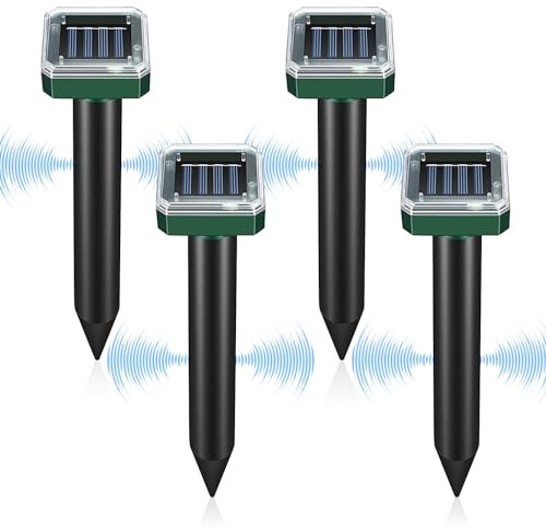 Maulwurfschreck, RosyFate 4 Stück Maulwurf Vertreiber Solar, Wühlmausschreck Solar Ultraschall, Wühlmausfrei, mit ON/Off Schalter, Wühlmausvertreiber, Schlangenabwehr, für Garten Rasen