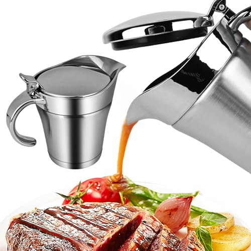 Edelstahl Thermo Sauciere - Soßenkanne mit Klappdeckel 500ml, Soßenschüssel, Doppelt Isoliert Silberner Saucenkrug, Thermosoße Topf, Saucenbecher für Vanillesoße Soße Sahne Mayonnaise Milch
