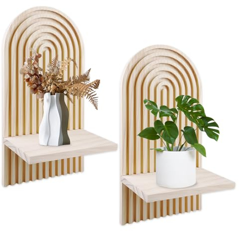Byzesty 2 stycken vägghyllor trä, boho, trä, regnbåge, vägghyllor, hängande hylla, boho, väggdekoration, vägghylla, böhmiskt väggfäste, svävande hylla, väggdekoration, vägghylla av furu för sovrum