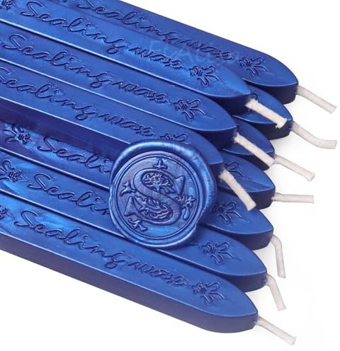 Sea Blue Sealing Wax Sticks with Wick, fsalisa 10Pcs Wax Seal Sticks for Wax Seal Stamp Decorative Wedding Invitations, Cards Envelopes, Gift Packages