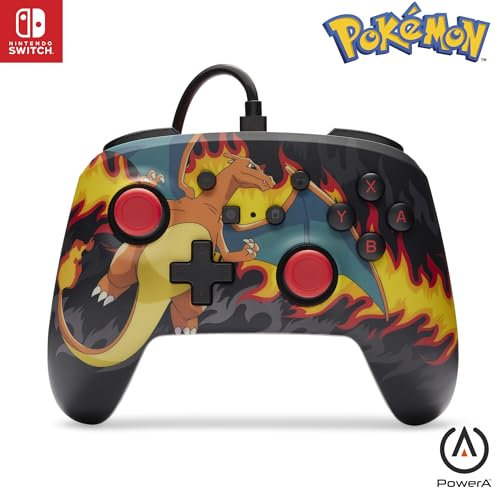 PowerA Manette Filaire améliorée pour Nintendo Switch, modèle Switch OLED et Switch Lite, Accessoire de Jeu, Manette de Jeu, Manette Filaire, sous Licence Officielle -Pokemon; Charizard Firestorm