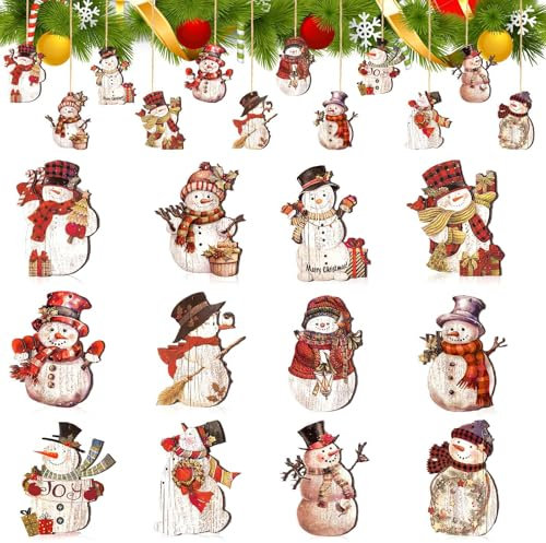 Ciondoli Legno Natale 24PCS Natale Ciondolo in Legno Addobbi Natalizie Fai da Te Decorazioni Albero di Natale Ciondoli Vintage Ornamento Pendenti con Spago per Albero di Natale e Festa Decorazioni (C)