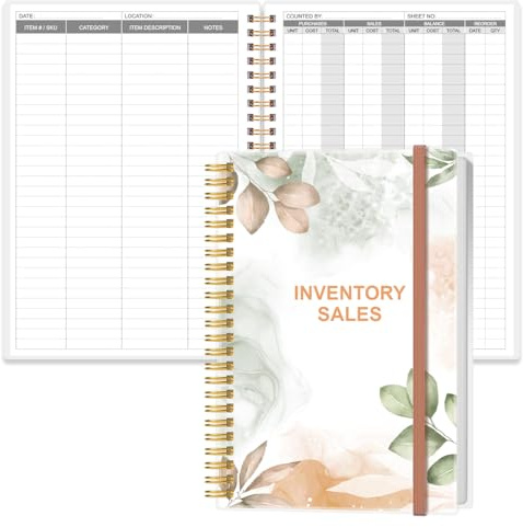 Inventory & Sales Log Book for Small Business – Inventory Ledger Book, Inventory Notebook, Order Tracker for Purchases, Sales & Reorders, 5.8 x 8.5, Rose Leaf