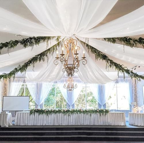 YedZen Hochzeit Weiße Vorhang, 6 Stück 1,6x6m Hochzeitsbogen Tüllstoff, Hochzeiten Drapierstoff Querbehang Freihanddeko für Wohnzimmer Gardinen, Zeremonie Party, Hochzeitsdekoration