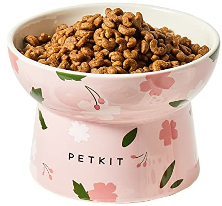 PETKIT Raised Cat Bowl, Ceramic Cat Food Bowl Non-slip, Stress Free, Anti Vomiting, Backflow Prevention Cat Water Bowl, Dishwasher and Microwave Safe, Pink