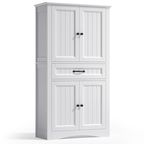 Xbro Armoire de salle de bain, avec 2 portes et 1 tiroir, armoire réglable pour salle de bain, cuisine, salon ou bureau, 73 x 130 x 31 cm, blanc