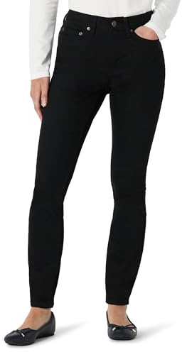 Amazon Essentials Women's High-Stretch Mid-Rise Skinny Jeans, Black, 14 Short