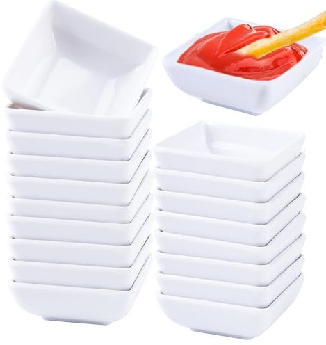 12 Piezas Cuencos Cuadrados para Salsas de Porcelana, 7.5x7.5x3 cm - Aptos para Aperitivos, Postres, Sushi, Snacks, Frutas - Diseño Apilable, Fácil Almacenamiento (Blanco Puro)