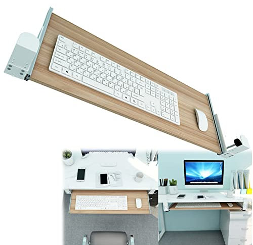 Wooden Keyboard Tray with Slides Clamp On Drawer for Under Desk Storage/Maple/55 * 30cm