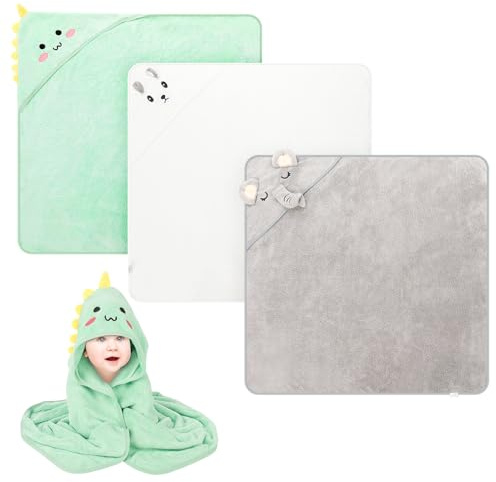 Halinuia 3Pz Asciugamano con Cappuccio Set Asciugamano Neonato con Cappuccio, Accappatoio Neonato,Asciugamano Morbido e Super Assorbente per Neonati e Bambini 0-3 Anni