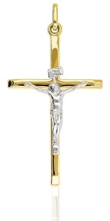 forme di Lucchetta - Kreuzanhänger Gold - Jesus Christus am Kreuz 14K, Damen Herren 585 Echtgold - Christlich Kruzifix Charms für Kette und Armband