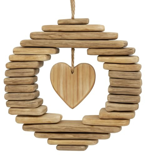 khevga Decorazione da appendere a forma di cuore in legno di deriva, stile country, decorazione in legno, corona per la porta d'ingresso, decorazione rustica per finestre, decorazione da appendere per