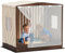 AIYAPLAY Sandkasten mit Vordach Netztür, 142 x 101,5 cm Holz Sandbox mit Sitzbank, Stauraum, Bodenschutz, Sandkiste für 4 Kinder 3-6 Jahre Braun