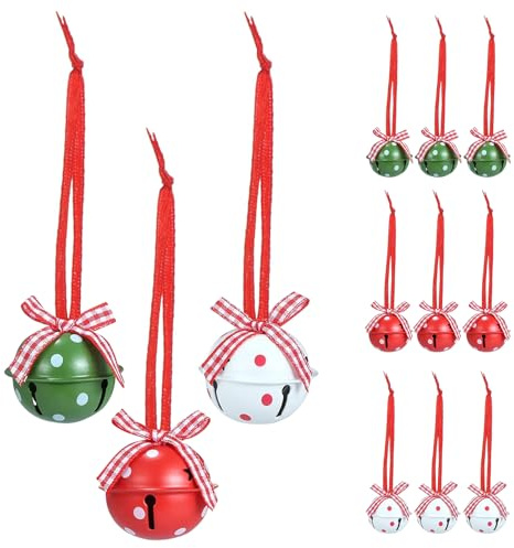 12 Piezas Adornos de Campanas de Navidad,Jingle Bells con Lazos, Decoración para Colgar,Cascabel de Metal Adorno para árbol de Navidad, para Ventanas, Puertas y Fiesta