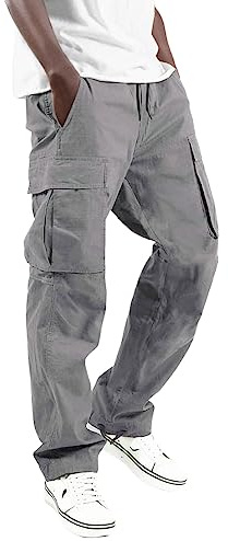 Pantalon Cargo Homme Baggy Jogging Travail Sport Survêtement Poches Fonctionnelles Coupe Cordon Serrage Grande Taille Militaire Séchage Rapide Taille Haut Large Élastique Yoga Hip Hop,Gris,XL