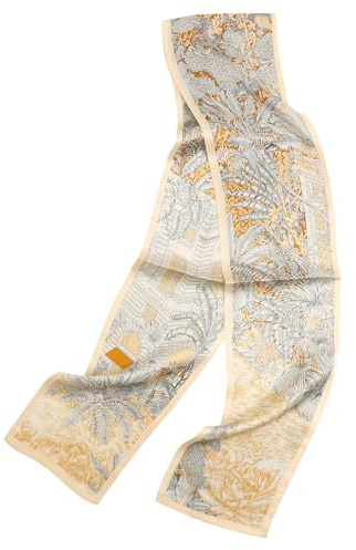 Prettystern Sciarpa Double Face in Seta – Foulard Slim Doppio Strato Uomo Donna Stile Cravatta Primavera Estate City e Jungle beige DS35