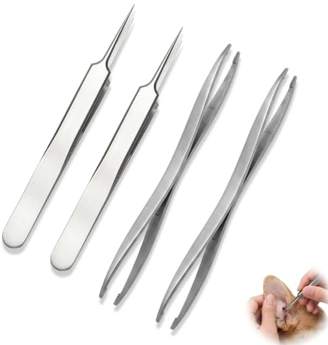 Lot de 4 Pinces à Tiques en Acier Inoxydable - Kit Tire Tique Professionnel avec Boîte de Rangement pour Chien, Chat et Humain - Extracteur de Tiques Précis et Durable